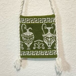 Made in Greece Boho Hippie Bag Crossbody Size Small 8"X9" Blue and white